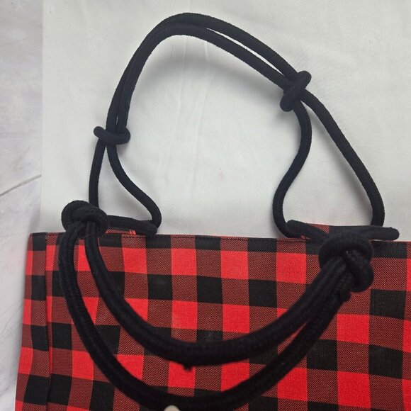 Farmhouse Is My Style Red & Black Buffalo Check Canvas Tote Bag Double Handles - Picture 5 of 11